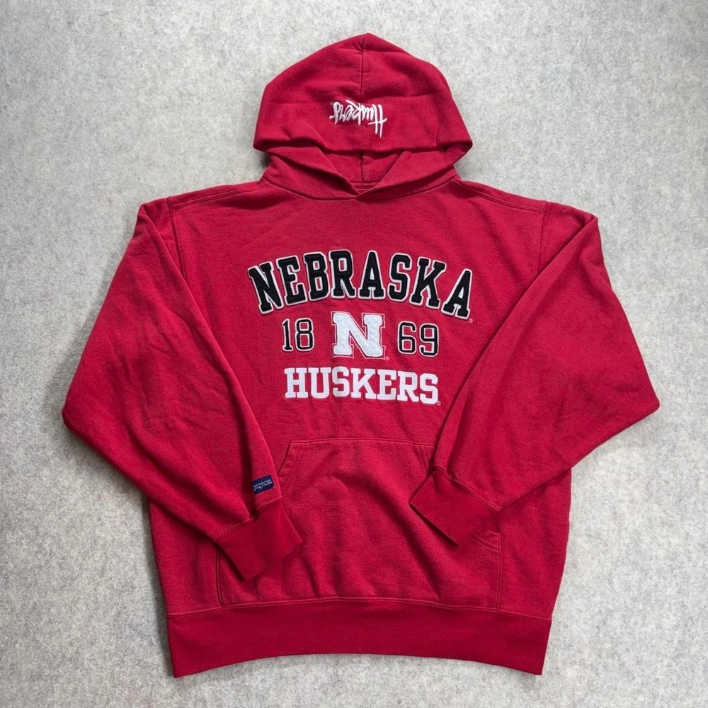Vintage Y2K JanSport Nebraska Cornhuskers Embroidered Red Hoodie Big Red Size M